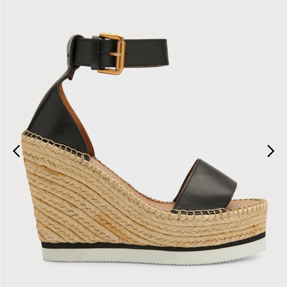 See By Chloe Black and Tan Wedge Sandals